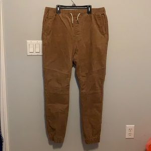 Tan Corduroy jogger pants.